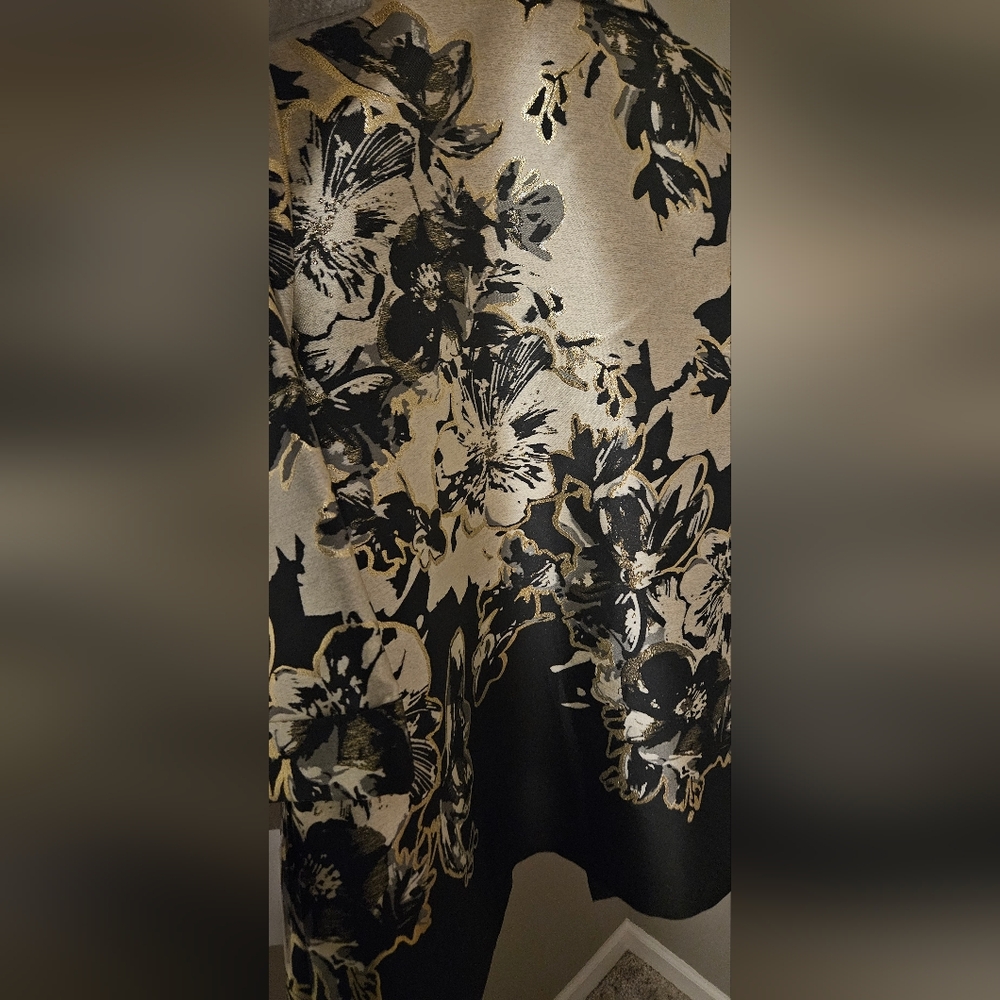 NWT Caroline Rose Showstopper Jacquard Party Open Front Jacket: Champagne/Black - Picture 14 of 15